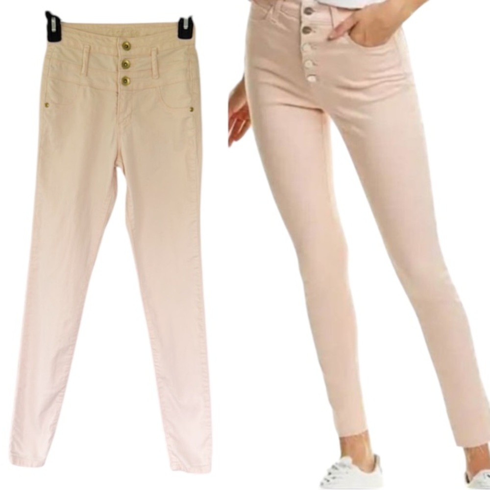 Refuge blush pink high rise stretch triple button skinny jeans size 0